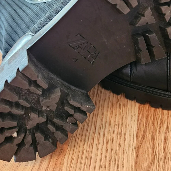 Zara Low Heeled Contrasting Moto Combat Lace Up Ankle Biker Boots Black Size 41. - Picture 16 of 16